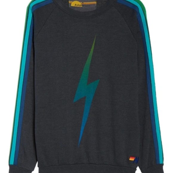 AVIATOR NATION Bolt Fade Sweatshirt In Charcoal/ Green - XS - Picture 2 of 7